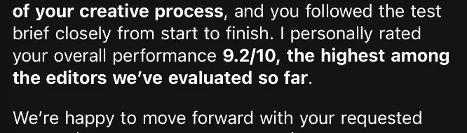 Client note rating overall performance 9.2 out of 10, the highest among the editors evaluated